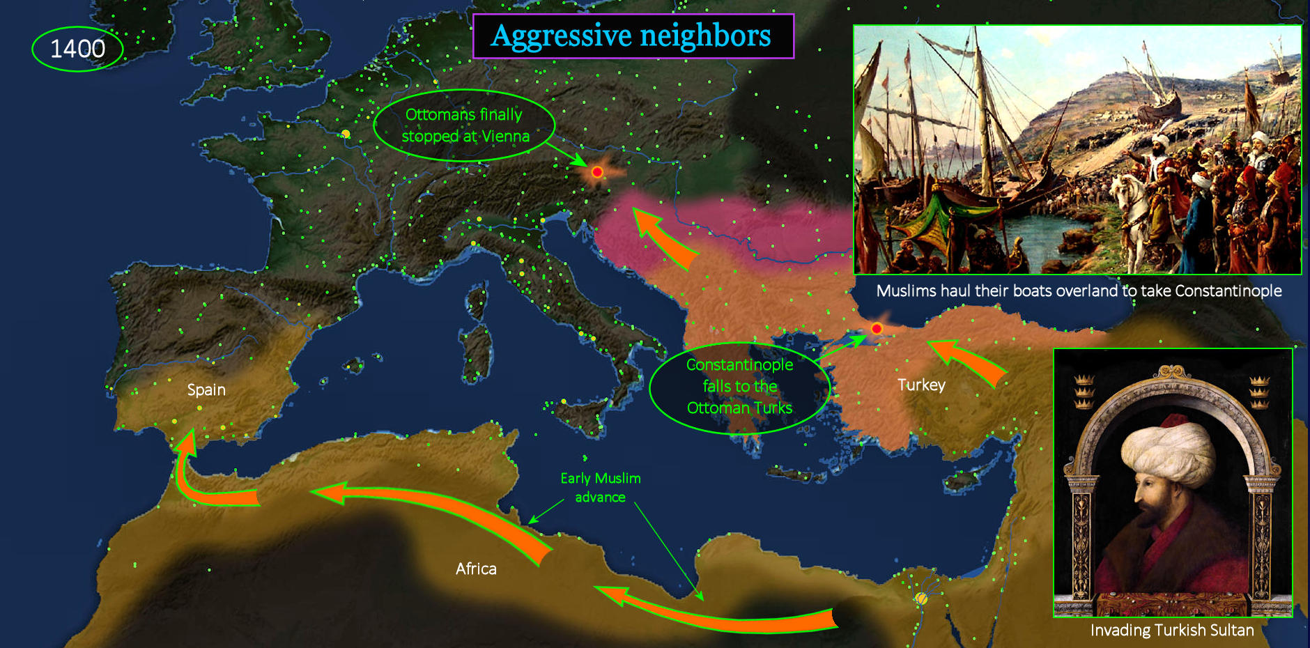 Muslim invasion, 1400s map